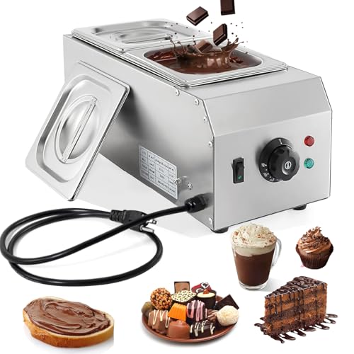 9 Lbs 2 Tanks Chocolate Tempering Machine Chocolate Melter, Chocolate Melting Pot with TEMP Control 86~185?, 1000W Stainless Steel Electric Commercial Chocolate Warmer and Melter