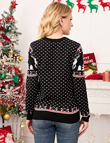 Image of MISSKY Family Christmas Sweater Crew Neck Reindeer Snowflakes Knitted Pullover for Women /Men /Kids