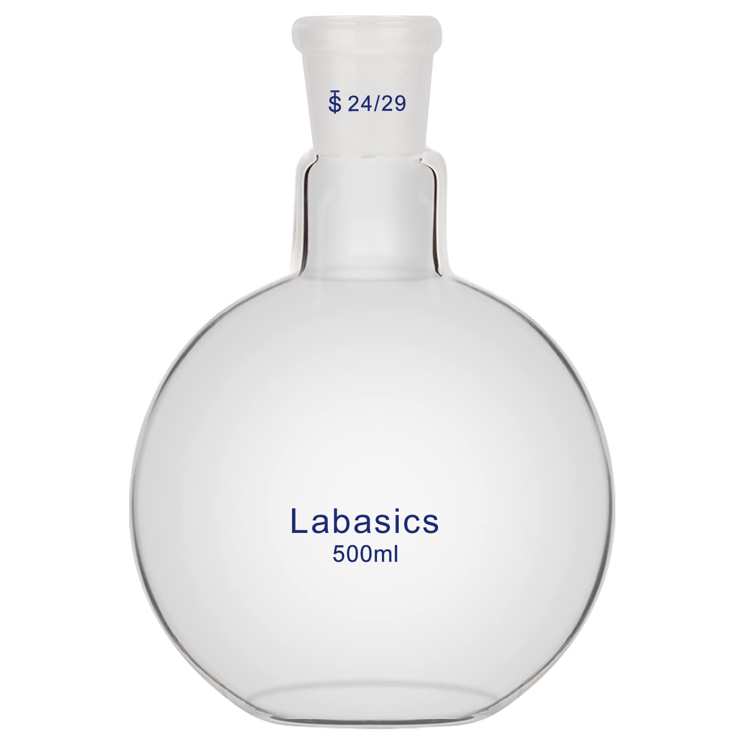 Labasics Single Neck Flat Bottom Boiling Flask, Borosilicate Glass Flat Bottom Boiling Flask with 24/29 Standard Joint, 500 ml