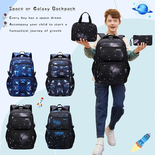 Image of Galaxy-Print School-Bag Backpack for Boys Middle-School Elementary Bookbag