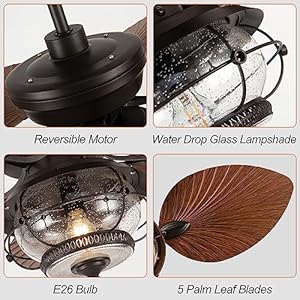 Tiferor 52 patio ceiling fans with lights and remote ip65 waterproof tropical palm island outdoor ceiling fan for gazebo pergola canopy porch bulb not included  urban country home decor