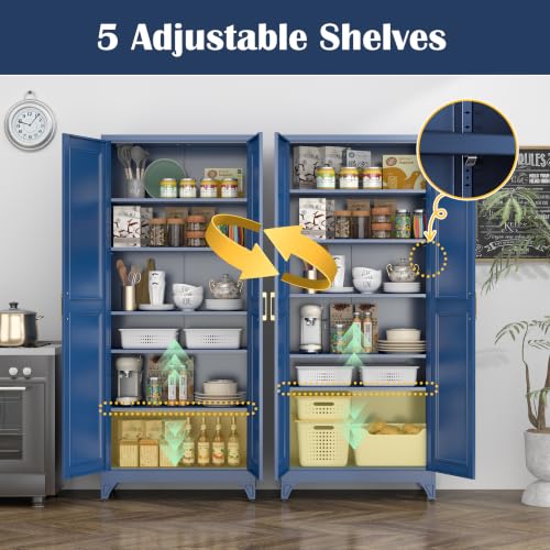 Image of SteeLoong 75 inchMetal Pantry Storage Cabinet with Doors & 5 Adjustable Shelves