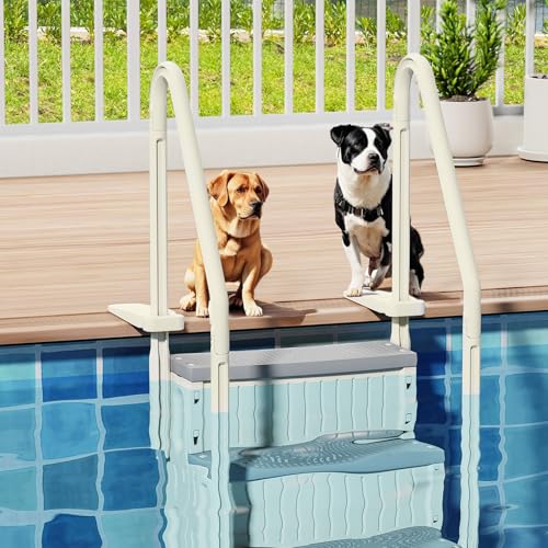 VINGLI Pool Ladder Heavy-Duty Safety Step for Above Ground Pools Stair Entry System with Handrails, White and Grey (White &Gray, 4 Steps)