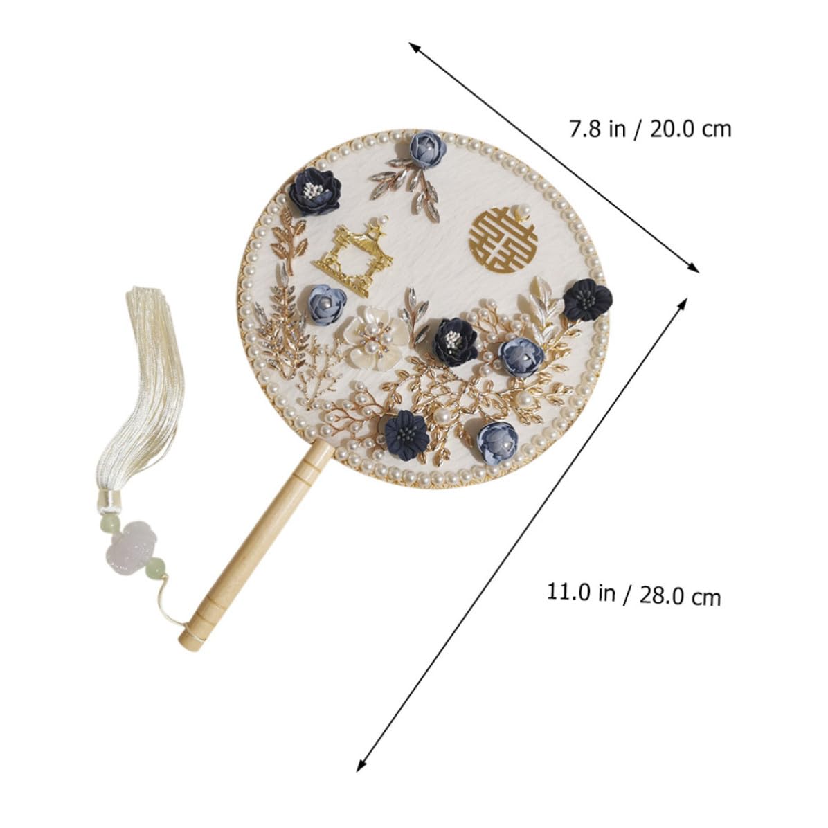 Healeved Runder Robust und Elegant Brautfächer im Klassischen Chinesischen Stil aus Leichtem Stoff Antiker Hochzeitshandfächer für Hochzeitsdekoration und Alltag