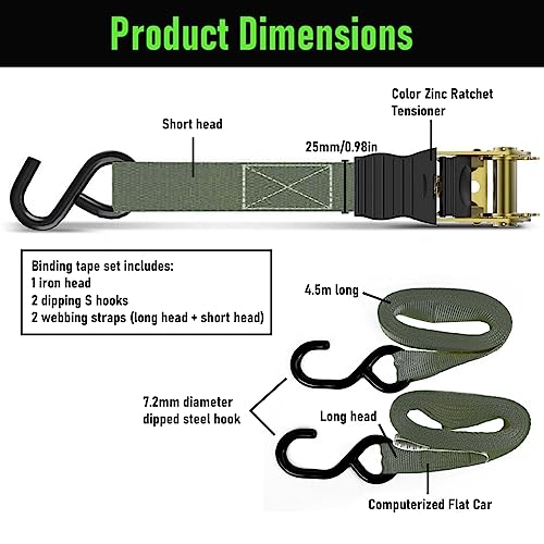 HASTHIP® 2 Pack Ratchet Tie Down Straps, 4.5m Ratcheting Straps Cargo TieDowns, Cargo Straps for Trucks, Rubber Handles, Coated Metal Hooks, Carry Bag