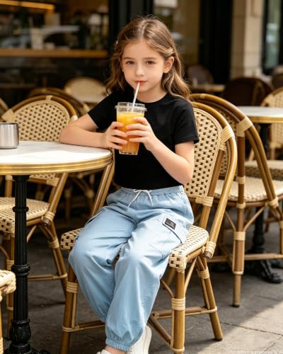 Image of Betusline Girls Fall Winter Clothing Sets, Long Sleeve Crop Top & Cargo Jogger Pants 2 Piece Outfit Sets,4T-14Y