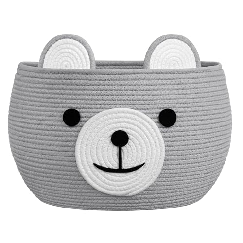 Image of CherryNow Baby Basket for Nursery, Baby Boy Gift Baskets Empty, Decorative Woven Basket for Toys Organizer Living Room, Light Gray, 15.7 inchD x 10.5 inchH