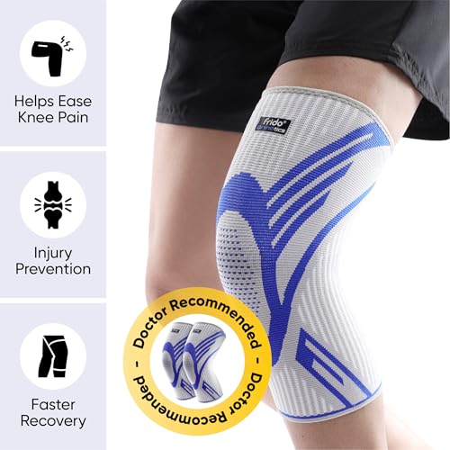 Image of Frido Active Knee Cap Support for Men & Women | Pain Relief Knee Brace | Anti-Sweat & Comfortable | Compression Knee Supporter for Joint Support, Sports, Gym & Injury Recovery (1 Pair) Grey, Medium