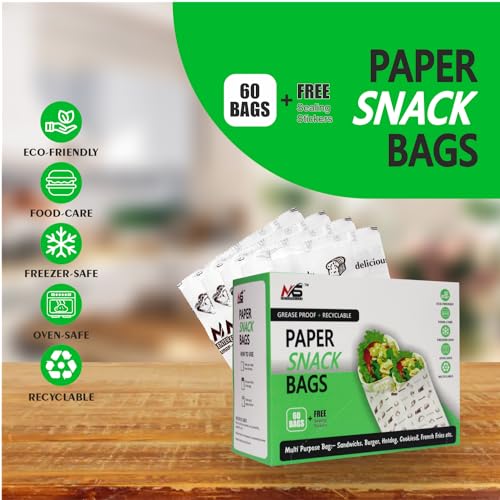 Image of Multi-Purpose Paper Snack Bags with Sealing Stickers | Pack of 4 | 240 Bags, 8x6 Inch Each