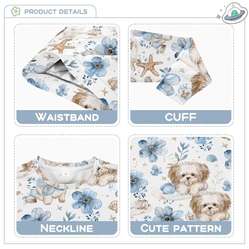 JUNZAN Cute Dogs Blue Flowers Seastars Big Boys Hooded Sweatshirt Long Sleeve Sweatshirt With Hoodie Sports 4T3