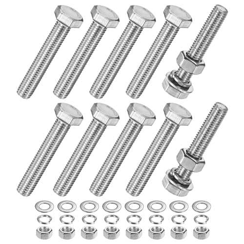 M METERXITY 10-Pack Hex Head Screw Bolt with Nuts Flat &amp; Lock Washers M10x60mm Stainless Steel Bolts and Nuts Kit Fully Threaded Metric Bolt Assortment for Equipment/Machinery
