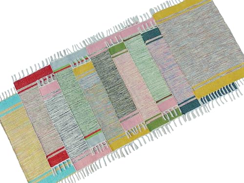 Image of MAHZEE HOME� Hand Woven Cotton Multicolor Small Rug for Bedroom, Living Room, Kids Room and Kitchen | Size : 1'4 inchx2' Feet or 16x24 Inch or 40x60 cm| 100% Organic| Machine Washable (Combo of 10 Pcs)