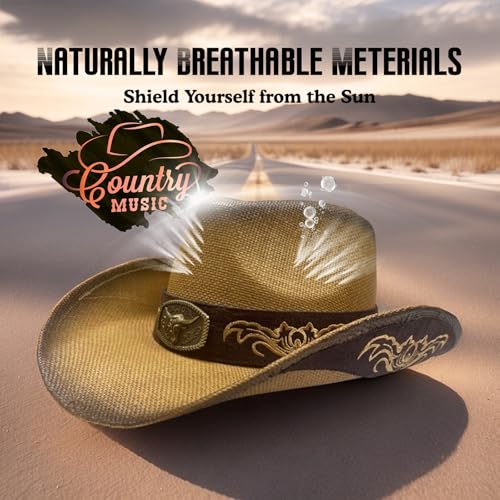 Image of Cowboy Hats for Women, Brown Cowgirl Hats Classic Straw Western Hats for Women Music Festival Party Beach.