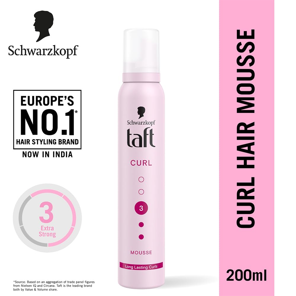 Schwarzkopf TAFT Curl Hold 3 Hair Mousse, For Long Lasting Curls, Weather-Proof Formula With No Stickiness, Heat Protection And Shine, Silicone Free, Lightweight Styler To Controls Frizz, 200Ml - Image 2 thumbnail