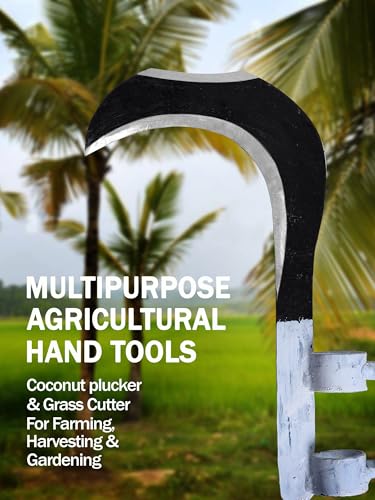 Image of QATHAAL Handmade High Tempered Agricultural Hand Tool with Dual-Side Sharp Cutting Edge | Coconut Plucker | Tree Branch Cutting, Crop Harvesting & Farming Tool & Garden Maintenance