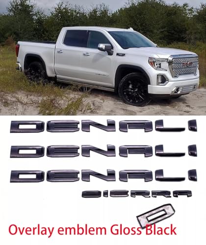 Image of 4Pcs Kit 19-22 Sierra Denali Letters Emblems 3D Badge Nameplate Decal Sticker 1500 HD 2500 HD 3500 hd AT4 Replacement for Sierra Denali (Overlay Emblem Gloss Black)