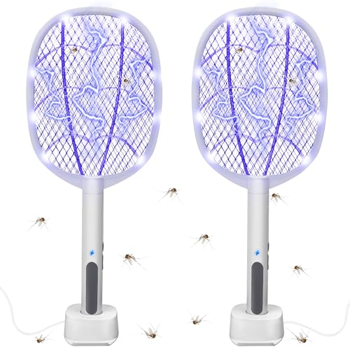 Image of Electric Fly Swatter Rackets, 2-in-1 Handhold Bug Zapper with 3000V High Voltage, Plug-in Mosquito Killer Insect Light Trap with 3 Layer Safety Mesh Portable for Indoor Outdoor Use (2)