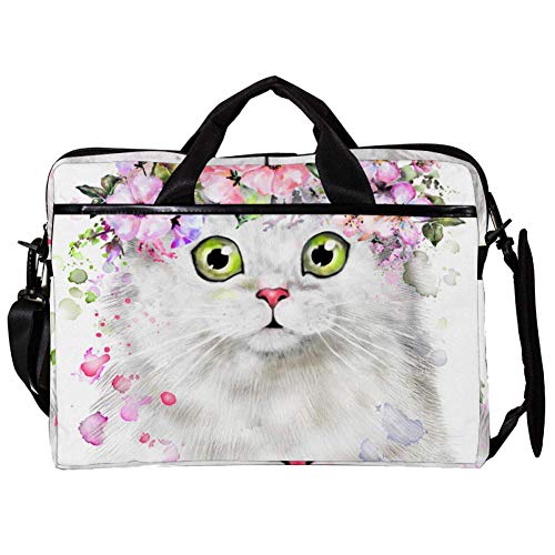 Sac ordinateur 14-15.4 pouces chat blanc à bandoulière réglable
