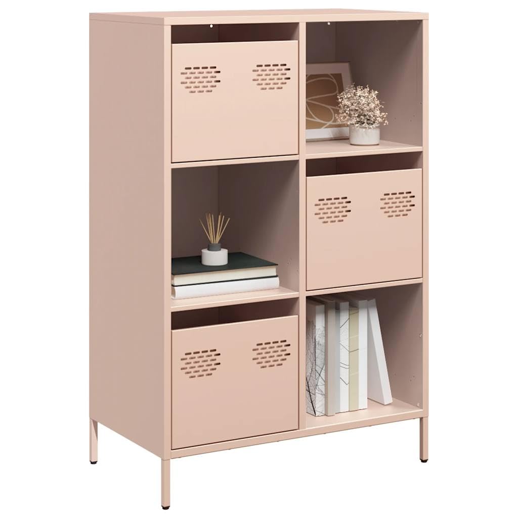 Buffet haut rose 68 x 39 x 103,5 cm, en acier laminé à froid, avec 3 tiroirs, espace de rangement polyvalent pour chambre à coucher, bureau, salon, meubles