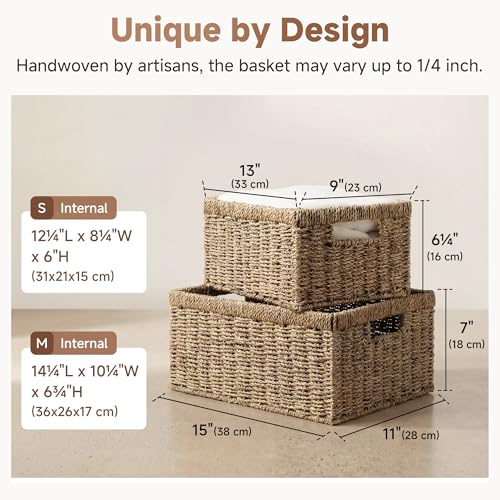StorageWorks Wicker Storage Baskets, Handwoven Seagrass Basket for Organizing, Decorative Organizers with Built-in Handles, Set of 2 by StorageWorks - Used condition - Image 3