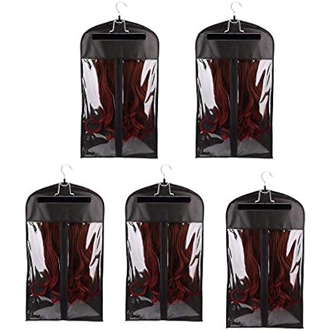 5 Pieces Portable Wig Storage Bag with Hanger, Dustproof & Practical, Hair Extensions Holder Case Organizer Protector Pouch (60x29cm,Black) Cover
