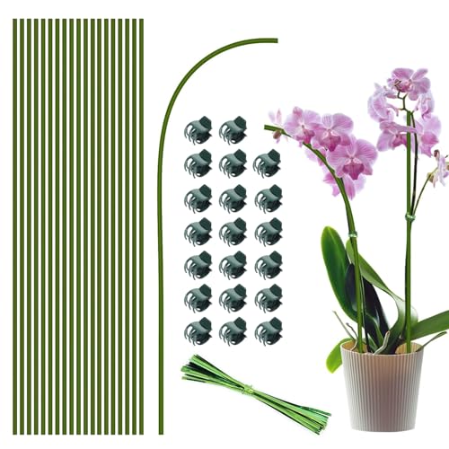 Plant Stakes, 20Pcs 40cm Plant Sticks Garden Green Bendable Single Stem Plant Support Stakes for Indoor and Outdoor Plants, Potted Plants, Flowers Orchid Peony Rose