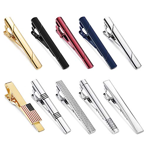 Finrezio 10 Pcs Tie Clips For Men Tie Bar Clip Set For Regular Ties Black Gold Red Navy Blue Silver American Flag Necktie Wedding Business Clips With Gift Box #TOP1