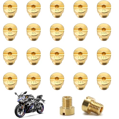 GVSS 20 Pièces Jet Principal de Carburateur M5 en Laiton,Gicleurs Compatibles avec Dellorto PHBG et Scooter/Moto/Cyclomoteur,Tailles Multiples de 55 à 150 pour un Réglage Précis du Mélange Carburant