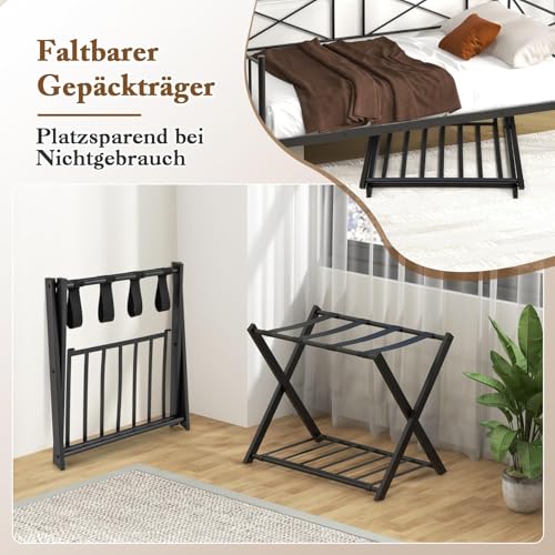 FANTASK Kofferbock Gepäckständer klappbar, 2 er Set Kofferablage, Kofferständer Metall mit 2-Stöckiger Design, Gepäckablage für Hotel, Schlafzimmer & Gästezimmer (Schwarz)