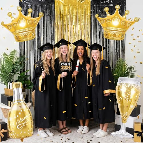 Image of 4PCS Champagne Balloons, Gold Champagne Bottle Glass Balloons Crown Shaped Helium Foil Balloon for Birthday Bachelorette Engagement Wedding Bridal Shower Graduation Anniversary Party Decorations