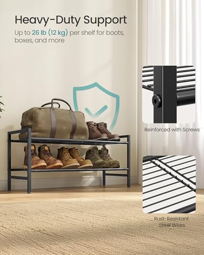 Image of SONGMICS Metal Shoe Rack, Free Standing Shoe Organizer for Entryway Closet Garage Small Spaces, Heavy-Duty Slim Steel Storage Shelf, 2-Tier, Fits 9-12 Pairs, Black ULMR042BP01