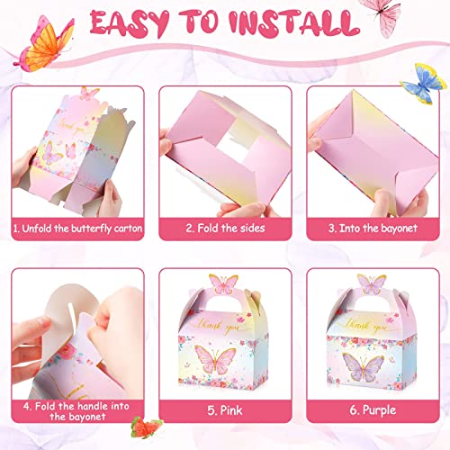 Nezyo Butterfly Party Favor Treat Boxes, Pink And Purple Butterfly Floral Goodie Gable Candy Box Paper Gift Box For Birthday Party Supplies Baby Shower Wedding Party (24), Gold #TOP6