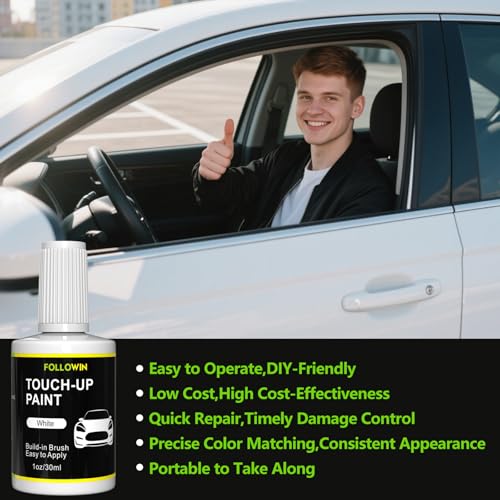 FOLLOWIN White Touch Up Paint for Cars, Car Paint Scratch Repair,Built-in Brush Auto Paints 1OZ(30ml) - Thumbnail 5