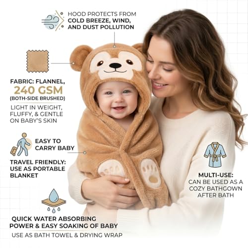 Image of First Kick New Born Baby Blanket Pack of Super Soft Bathrobe Wrapper Bath Towel for Boys, Girls, Babies (Beige, Length 82 cm x Width 82 cm, 0-12 Months)