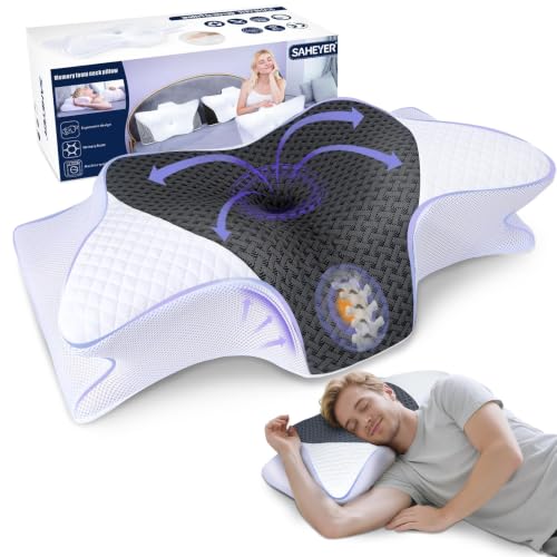 SAHEYER Ergonomisch Nekkussen, 2-in-1 Memory Foam Hoofdkussen, Grijs