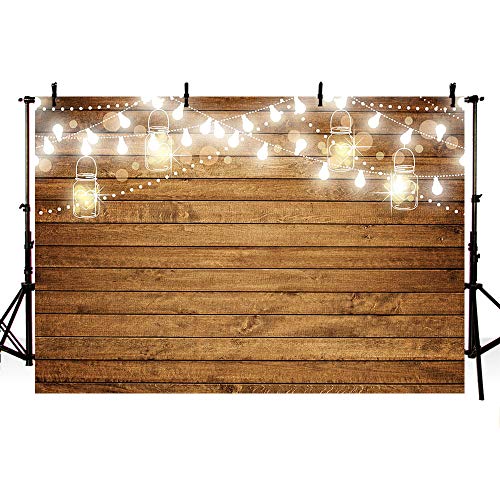 MEHOFOTO Rustic Baby Shower Wood Photography Backdrops Props Shining Bulbs Bottles Wooden Birthday Wedding Bridal Shower Party Decoration Photo Studio Booth Background Banner 7x5ft