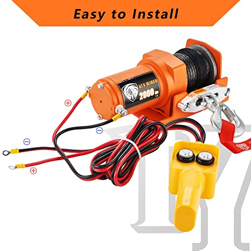 Tyt 2000 Lb. Atv/Utv Winch With Synthetic Rope Kits, 12V Winch For Towing, Boat, Off-Road, Waterproof Winch With Winch Mounting Plate And Wired Remote #TOP4