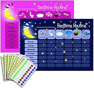 kids2learn Children's Bedtime Routine Chart Reward Chart for Sleep Training Twin Pack (Dark Blue & Pink) for boys girls toddlers With 270 Star Reward Stickers Included