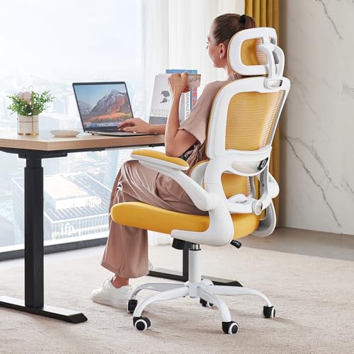 Image of TRALT Office Chair Ergonomic Desk Chair, 330 LBS Home Mesh Office Desk Chairs with Wheels, Comfortable Gaming Chairs (1, Yellow)