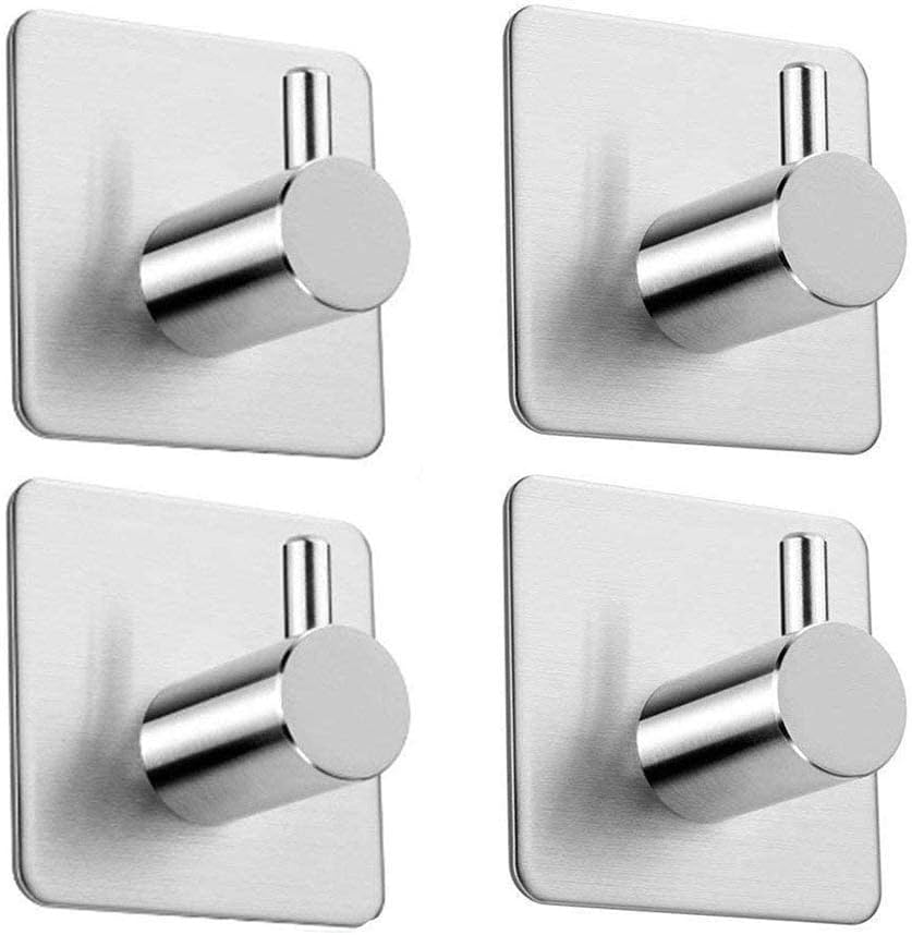 YOMYM Adhesive Hooks Bathroom Towel Shower Hooks Anti-Skid Heavy Duty Wall Hooks Hanger Stick On Hooks for Hanging Towels, Robes, Coats, Keys, Calendars-Bathroom Home Kitchen-4 Packs