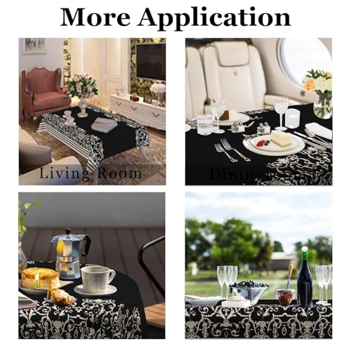 Umpoo Boho Floral Linen Tablecloth Abstract Beige Black Damask Flower Pattern Rectangle Table Cloth for Modern Vintage Dining Room Kitchen Parties Weddings Birthday Decor, 54x108 inches by Umpoo - Used condition - Image 6