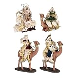 Magie di Natale Natividad con 3 dromedarios con reyes magos con ropa de tela color oro estatuas para belén