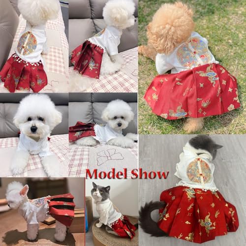 Vestido disfraz chino para perros y gatos rojo XL miniatura 4