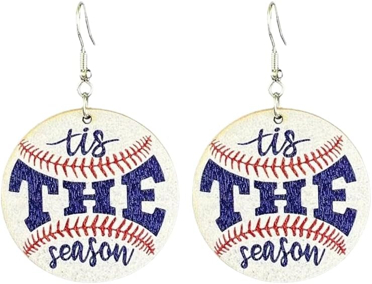 Fun Baseball Season Earrings Fashionable Vintage Distressed Wooden Baseball Earrings
