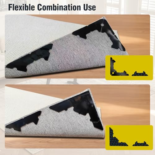 Large Non Slip Rug Pads 16 Pcs,Reusable Double Sided Carpet Tape for Hardwood Floors and Tiles,Extra Thick and Double Sided Adhesive to Secure Area Rugs,No Residue for Floor - Thumbnail 3