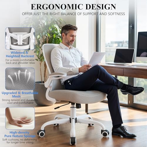 Image of FelixKing Office Chair, Ergonomic Desk Chair Breathable Mesh Chairs Adjustable High Back Lumbar Support Flip-up Armrests, Executive Rolling Swivel Comfy Computer Chairs Home Office Gray