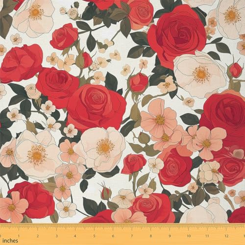 Erosebridal Roses Flannel Fabric by The Yard, Beautiful Florals Upholstery,