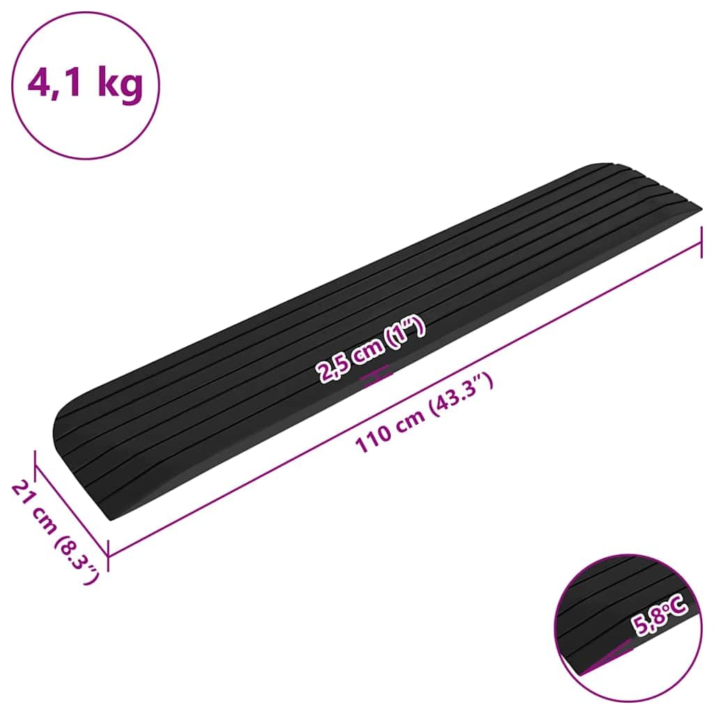 Rampas de umbral de goma con superficie antideslizante para silla de ruedas, scooter, andador, entrada, aparcamiento, construcción, seguridad, 2 unidades, 110 x 21 x 2,5 cm
