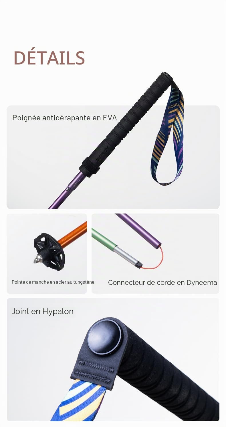 AONIJIE Bâtons de Trekking Pliables légers, bâtons de Trekking en Aluminium 7075, réglables 120 cm pour bâtons de randonnée et de Marche, Envoyer Une Paire de 2 pièces