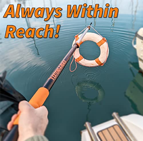 Telescoping Boat Hook Pole For Docking // 5-12 Ft Extension Push Pole For Boating // Aluminium Dock Pole With Hook // Multi-Purpose Telescopic Pole: Non-Slip, Durable, Floating, Lightweight & Sturdy #TOP5